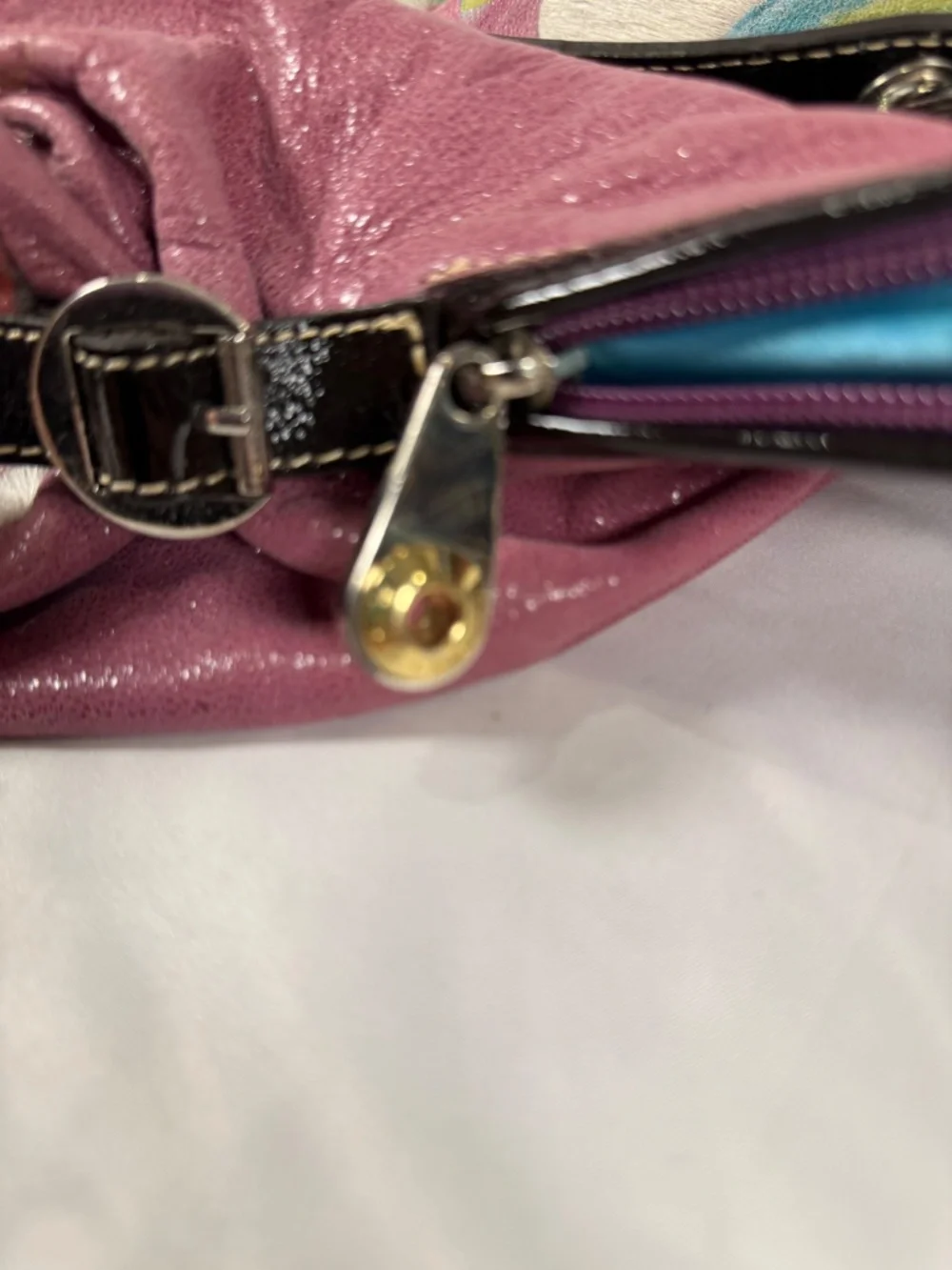 Pulicati Italy Floral Haircalf Leather Satchel Designer Pink Purse